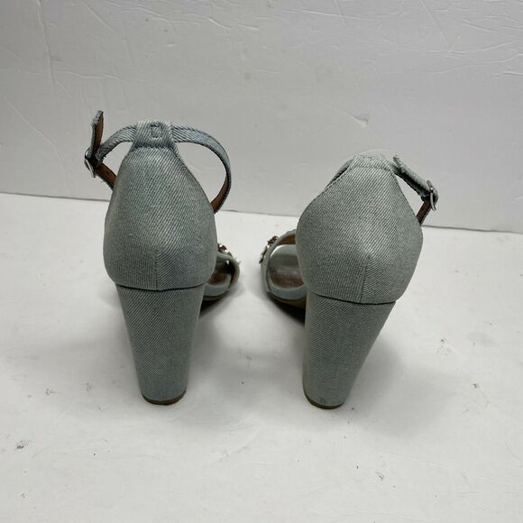Rampage Skye Denim Bee Flower Embellished Ankle Strap Sandal Heels Size 7 - Picture 6 of 9